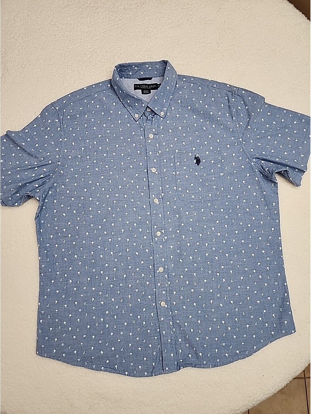 U.S. Polo Assn. Men's Short Sleeve Buttondown ShirtBlue 100% Cotton Size XL